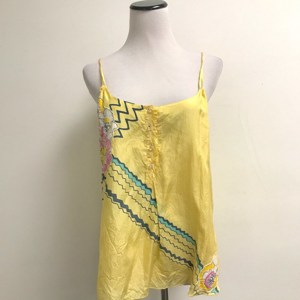 For Love & LIberty Johnny Was silk camisole top applicque spaghetti straps S